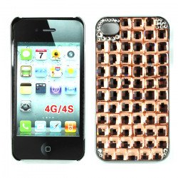 iPhone 4 4S Glass Stud Cube Bling Crystal Diamond Case (Light Gold)